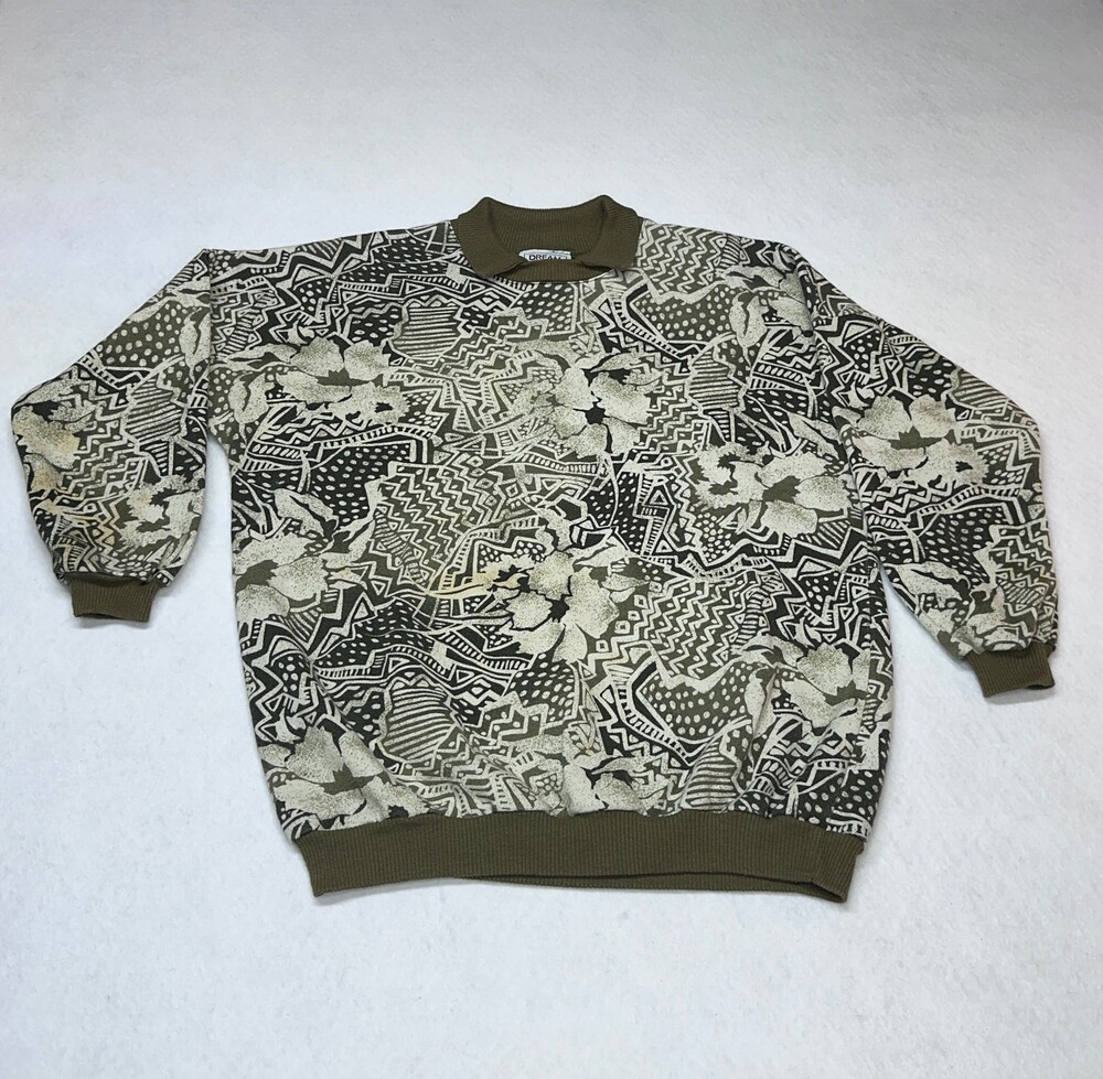 VTG Dream Weaver All Over Print Sweatshirt Medium Collared Floral Geometric MIU